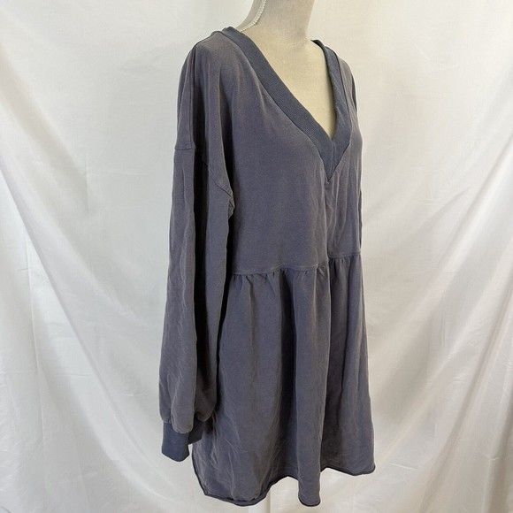 Roolee Blue Long Sleeve Ribbed V Neck Dress XXL NEW Pockets - Picture 3 of 6